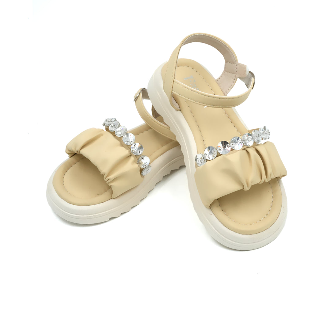 Catchy Trendy Beige Ankle-Strap Sandal