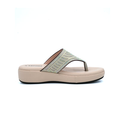 Catchy Beige Rhinestone Wedge Sandals