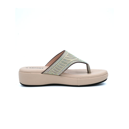 Catchy Beige Rhinestone Wedge Sandals