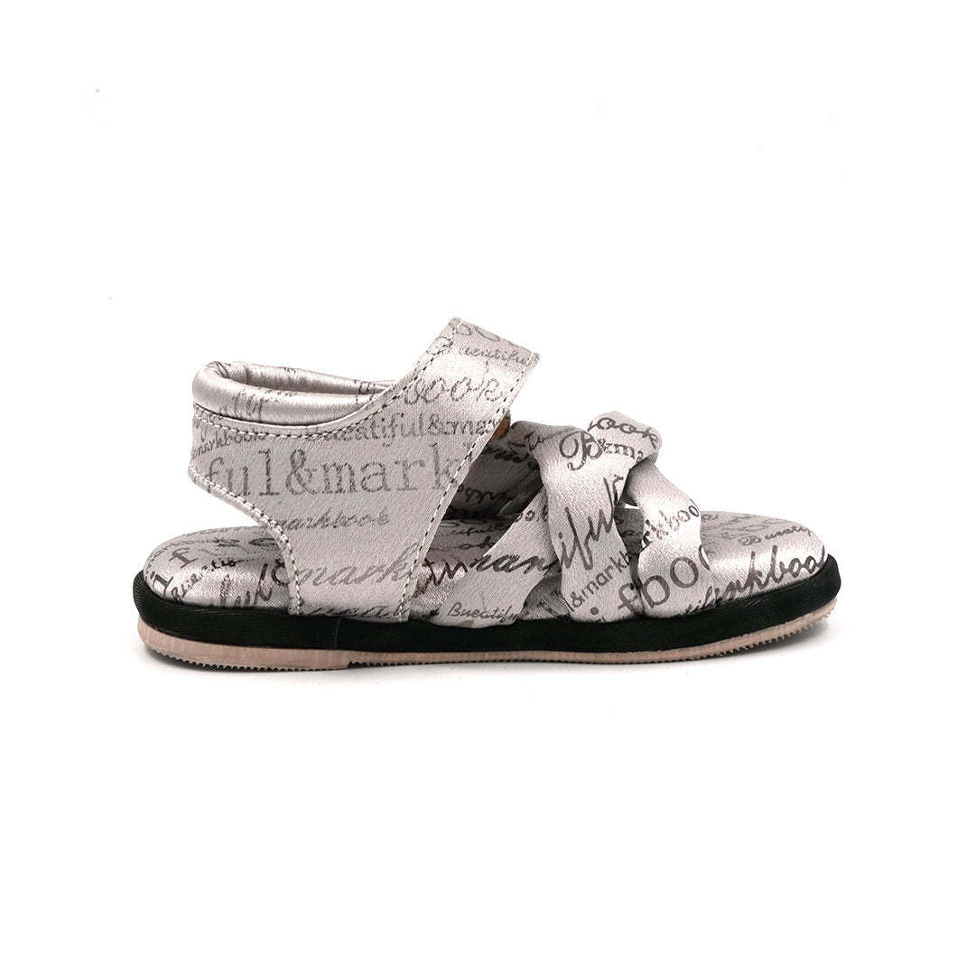 Catchy Girls' Silver Text Print Sandal