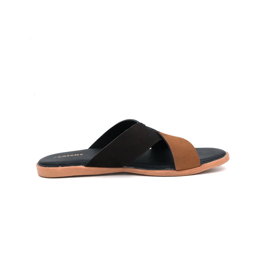 Catchy Men's Two-Tone Black & Tan Crossover X-Strap Sandal
