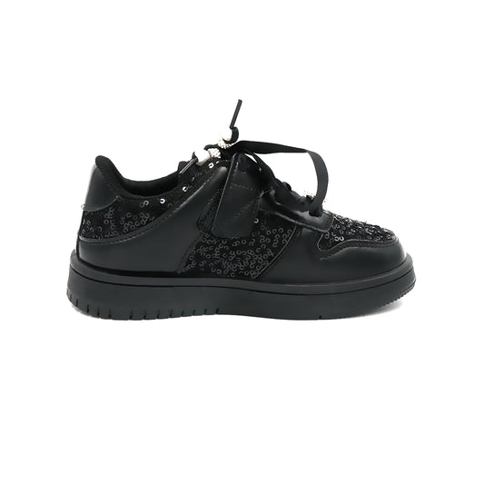 Girl's Black Glitter Standard Fit Shoe