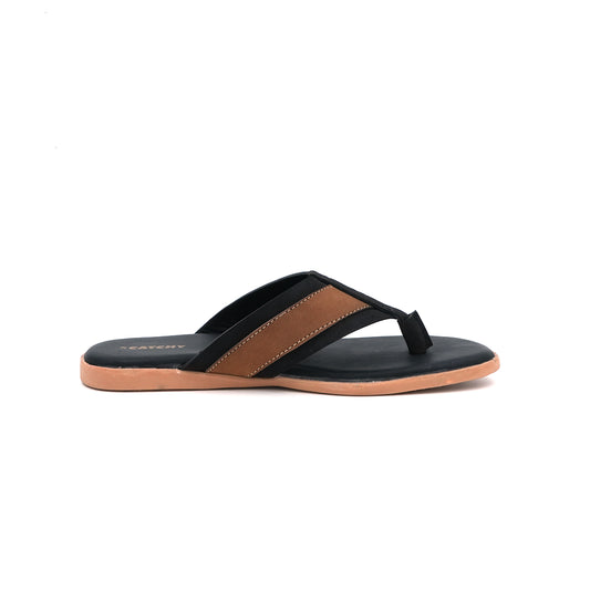 Men's Two-Tone Thong Sandal with Brown and Black Straps