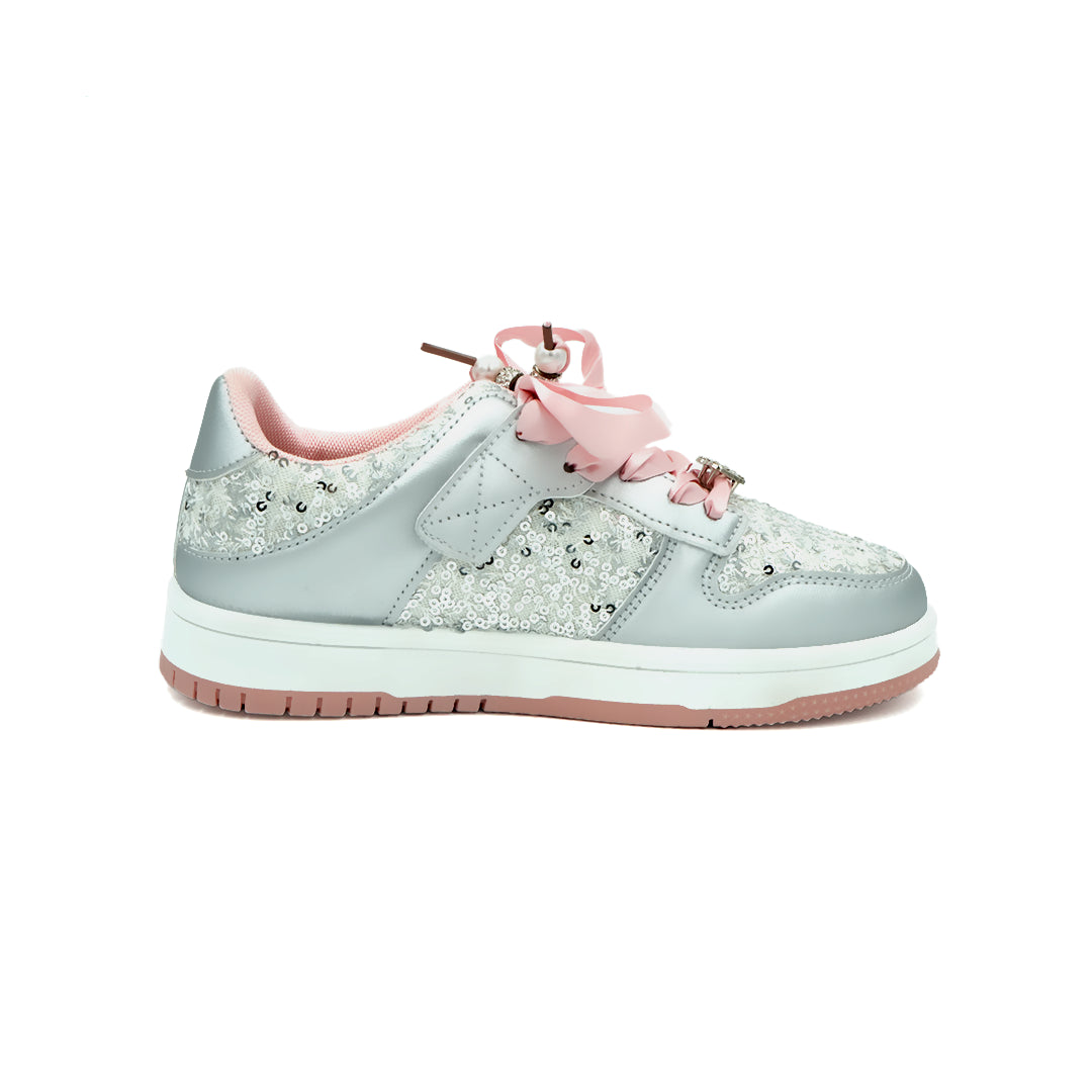 Girl's Silver Glitter Standard Fit Shoe