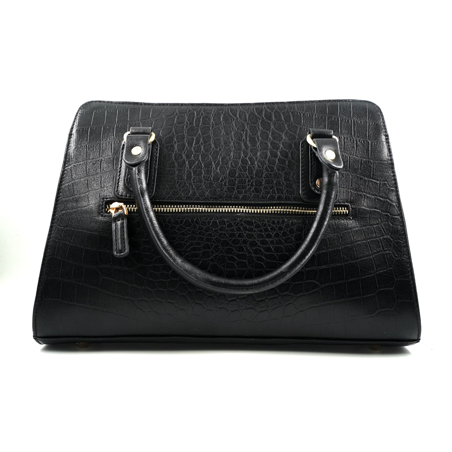 Medium Croco Leather Satchel - Black