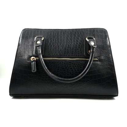 Medium Croco Leather Satchel - Black
