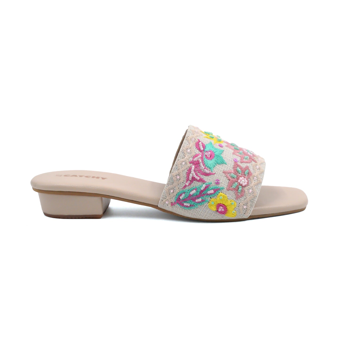Beige Floral Embroidered Wedge Heel