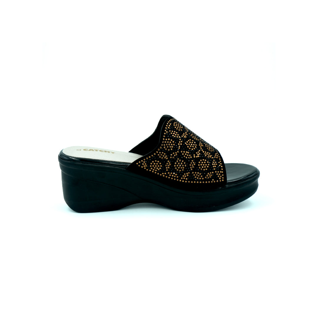 Catchy Open Black & Gold Exclusive Ladies Heel