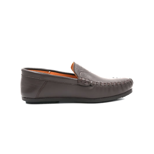 Catchy Boys' Chocolate Leather Driving Loafer