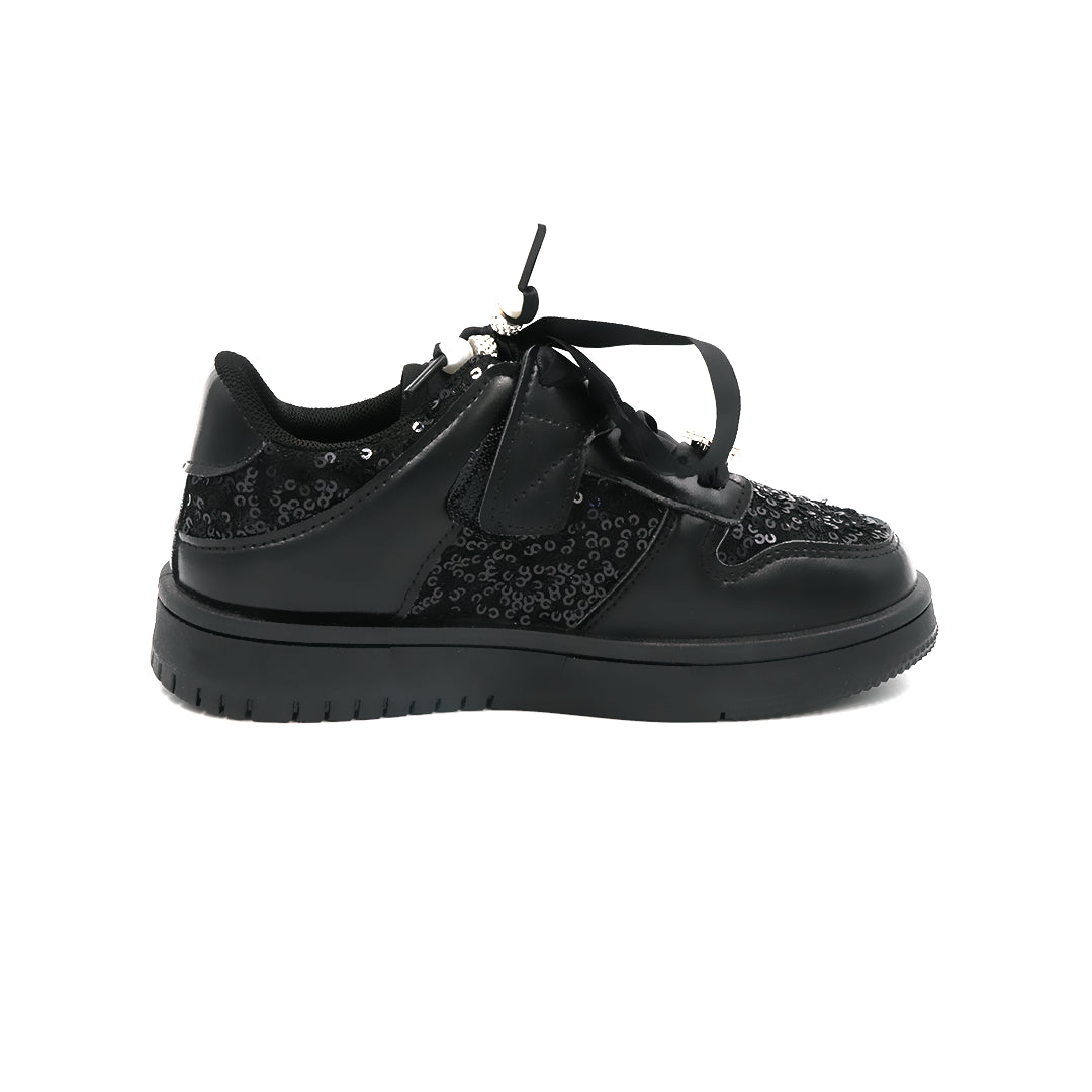 Girl's Black Glitter Standard Fit Shoe