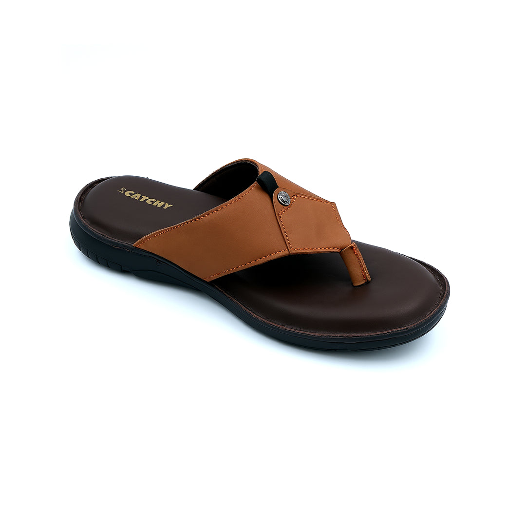 Catchy Men's Brown Leather Flip-Flop Slipper