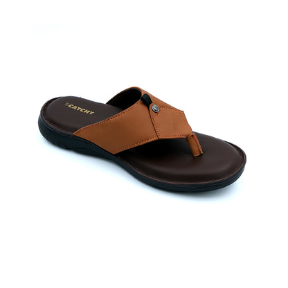 Catchy Men's Brown Leather Flip-Flop Slipper