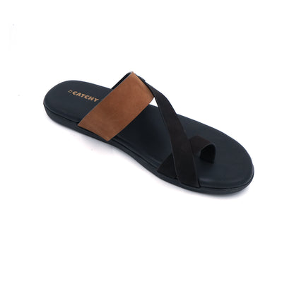Catchy Men's Modern Comfort Slide with Two-Tone Crossover Straps