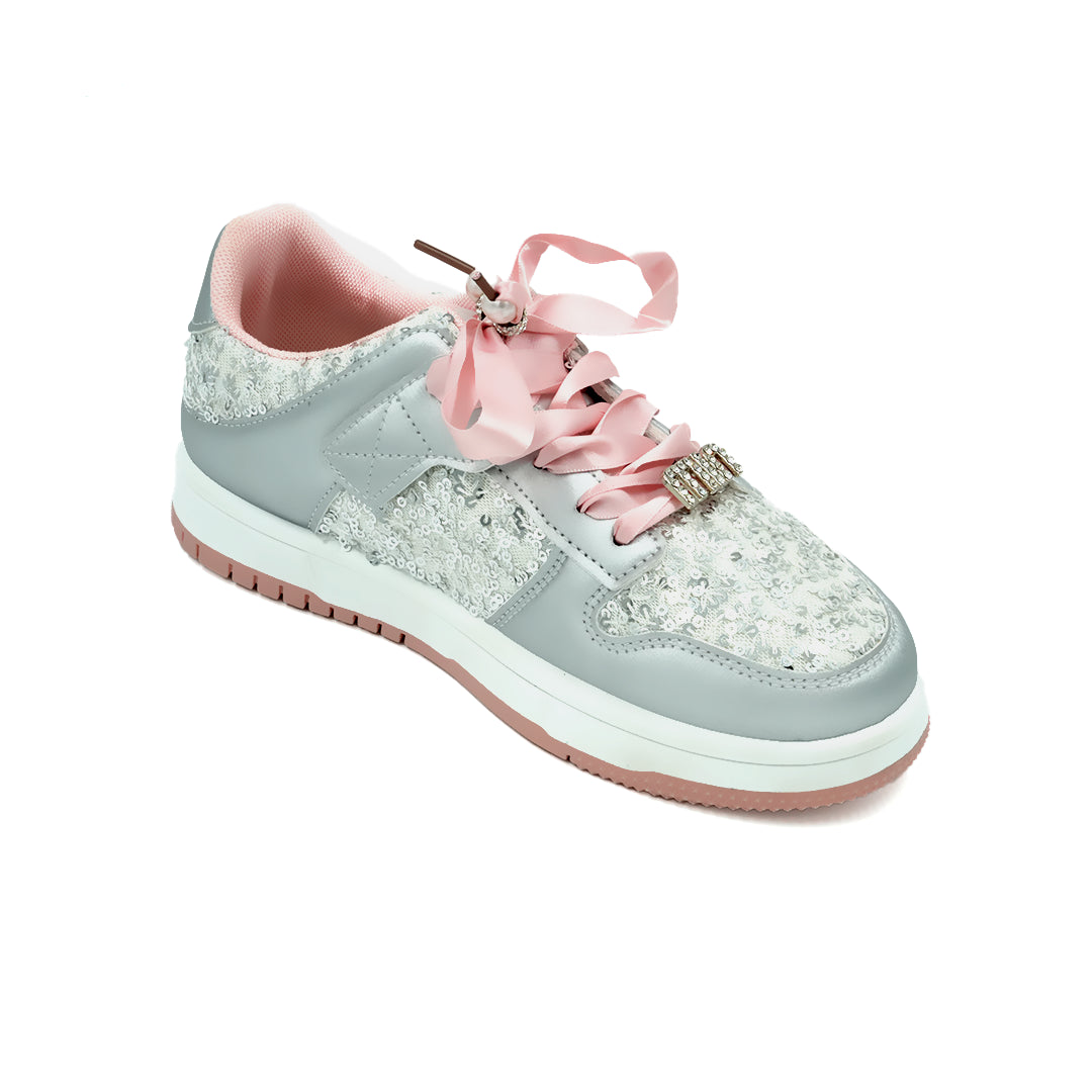 Girl's Silver Glitter Standard Fit Shoe