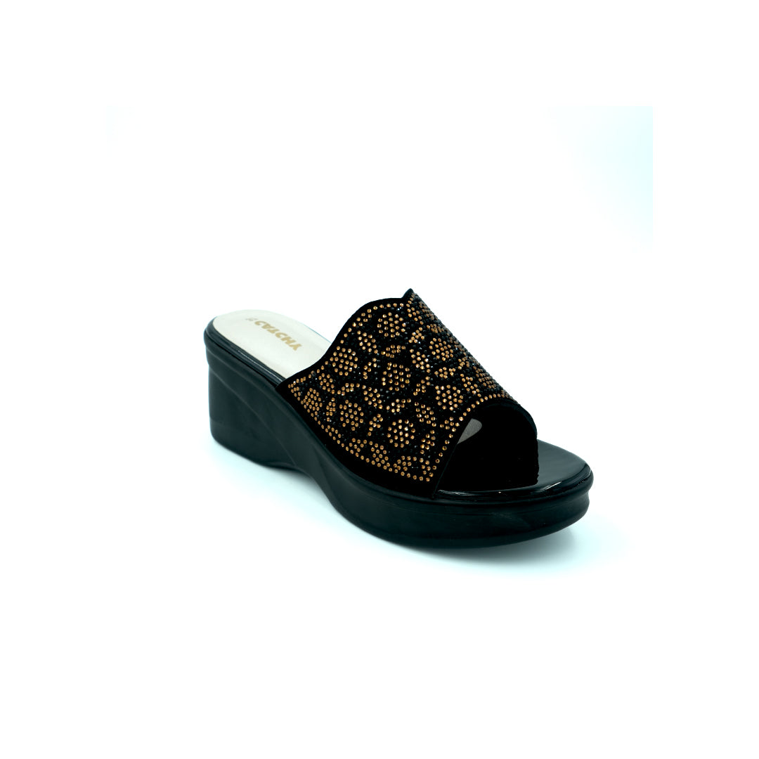 Catchy Open Black & Gold Exclusive Ladies Heel