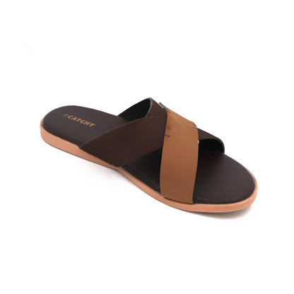 Catchy Men's Two-Tone Black & Tan Crossover X-Strap Sandal