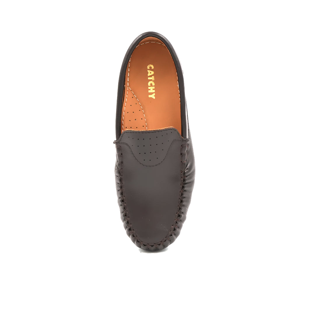 Catchy Boys' Chocolate Leather Driving Loafer