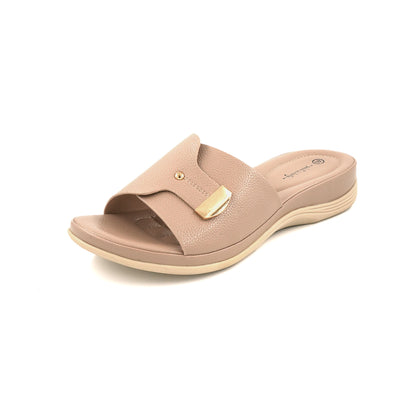 Blush Brown Slip-On Sandals with Gold Accent