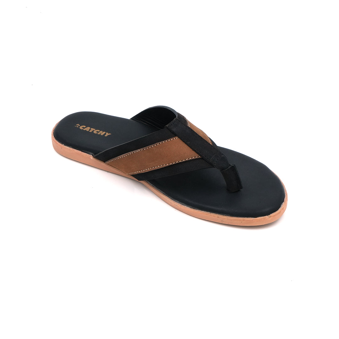 Men's Two-Tone Thong Sandal with Brown and Black Straps
