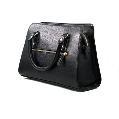 Medium Croco Leather Satchel - Black