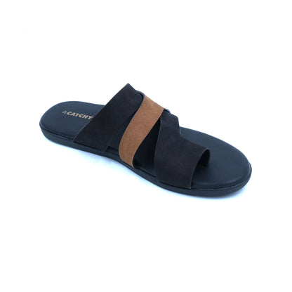 Catchy Men's Triple-Strap Two-Tone Casual Slide Sandal