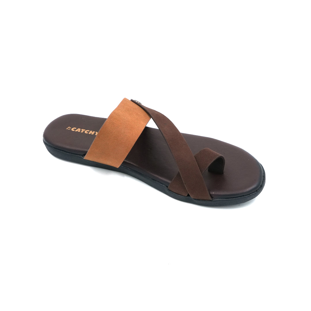 Catchy Men's Dual-Tone Casual X-Strap Brown Sandal