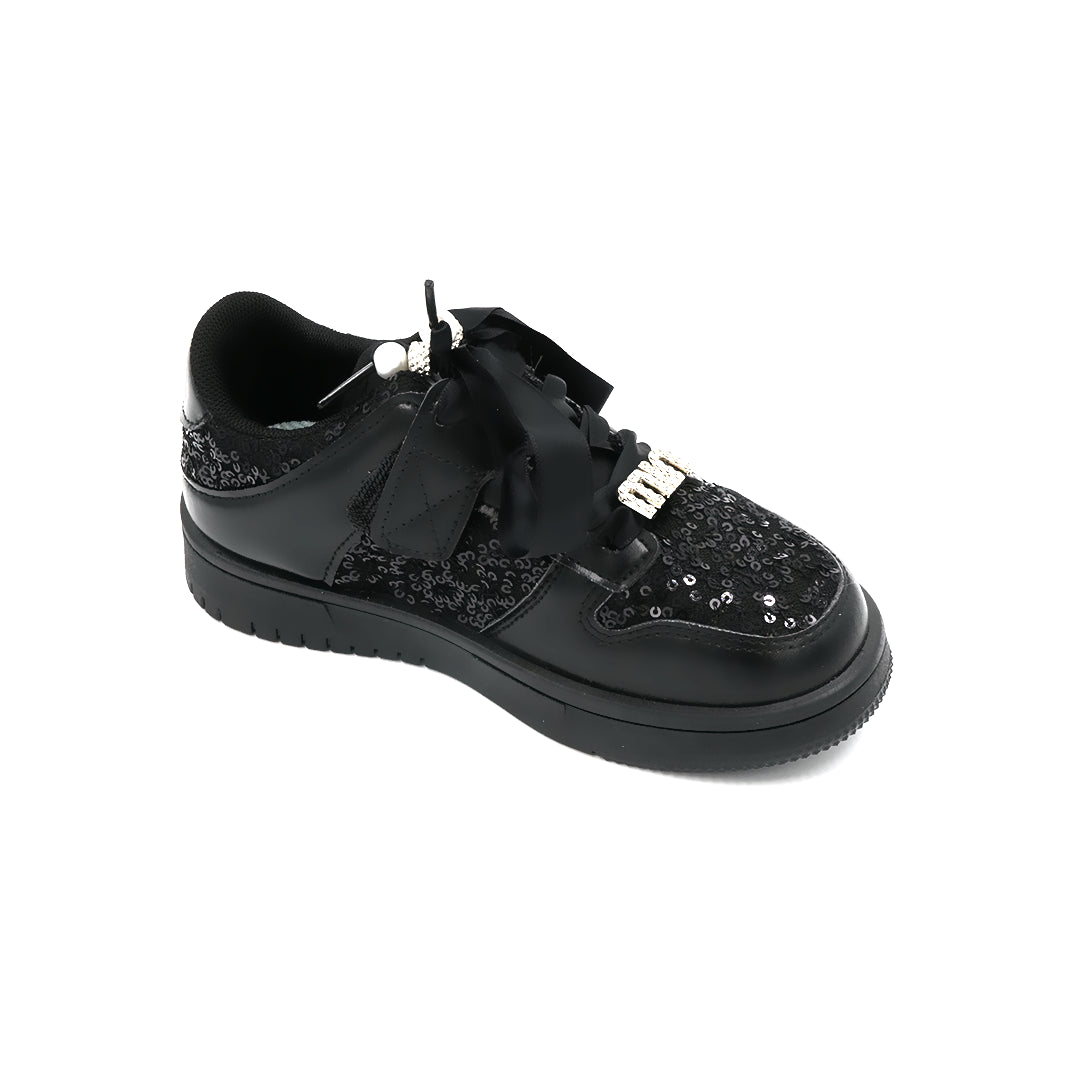 Girl's Black Glitter Standard Fit Shoe
