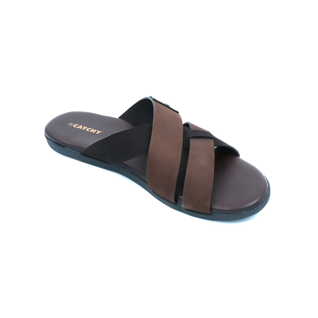 Catchy Men's Black & Brown Casual X-Strap Sandal