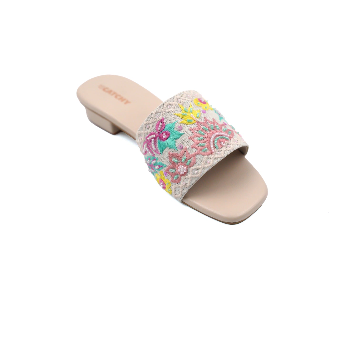 Beige Floral Embroidered Wedge Heel