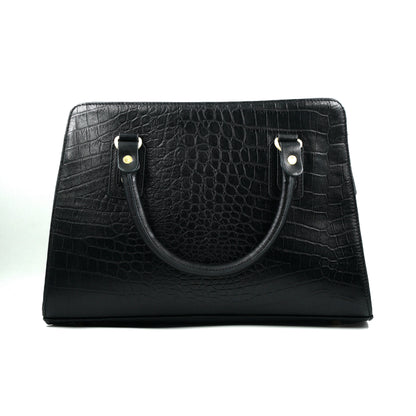 Medium Croco Leather Satchel - Black