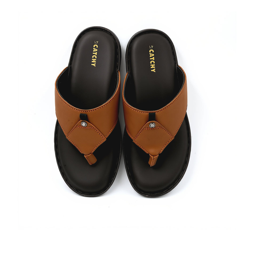Catchy Men's Brown Leather Flip-Flop Slipper