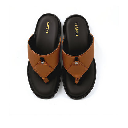 Catchy Men's Brown Leather Flip-Flop Slipper