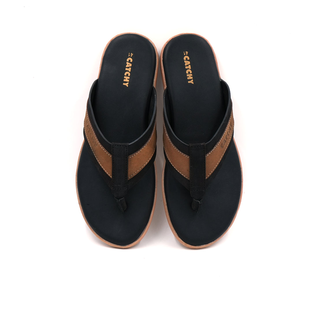 Men's Two-Tone Thong Sandal with Brown and Black Straps