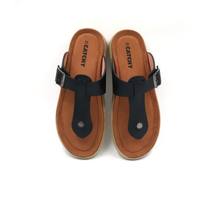 Catchy Men's Black Buckle Thong Sandal
