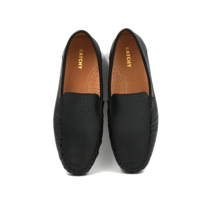 Catchy Boys' Black Leather Driving Loafer