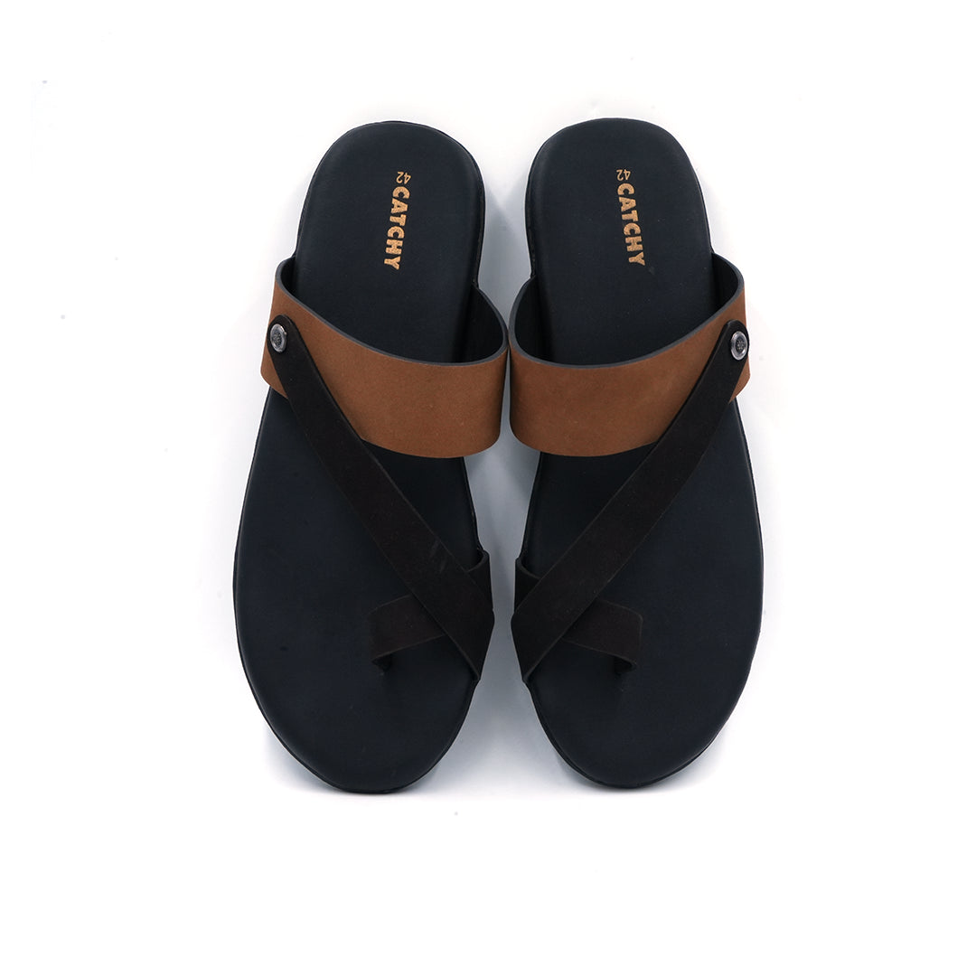Catchy Men's Modern Comfort Slide with Two-Tone Crossover Straps
