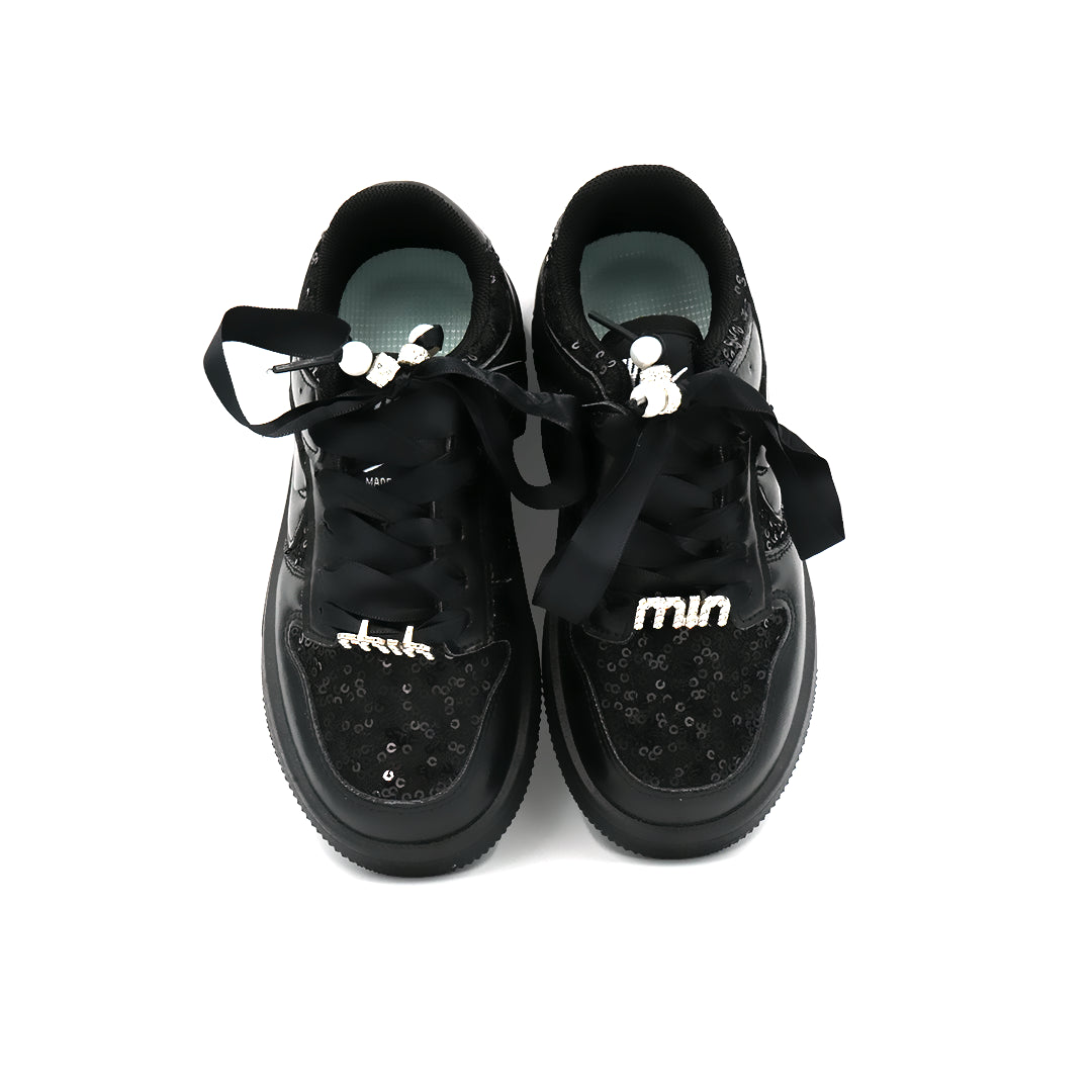 Girl's Black Glitter Standard Fit Shoe
