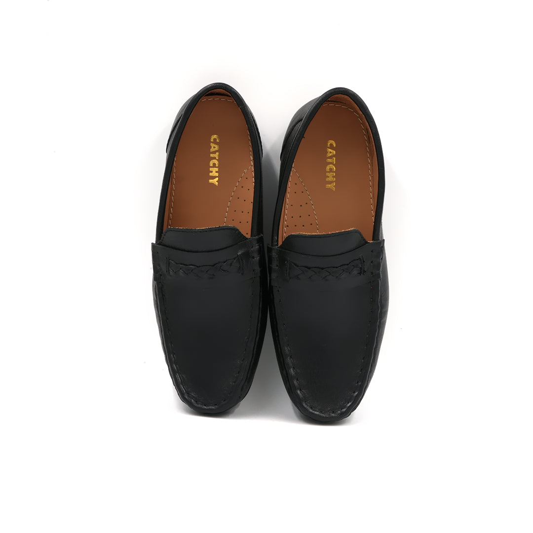 Catchy Boy's Black Leather Loafer