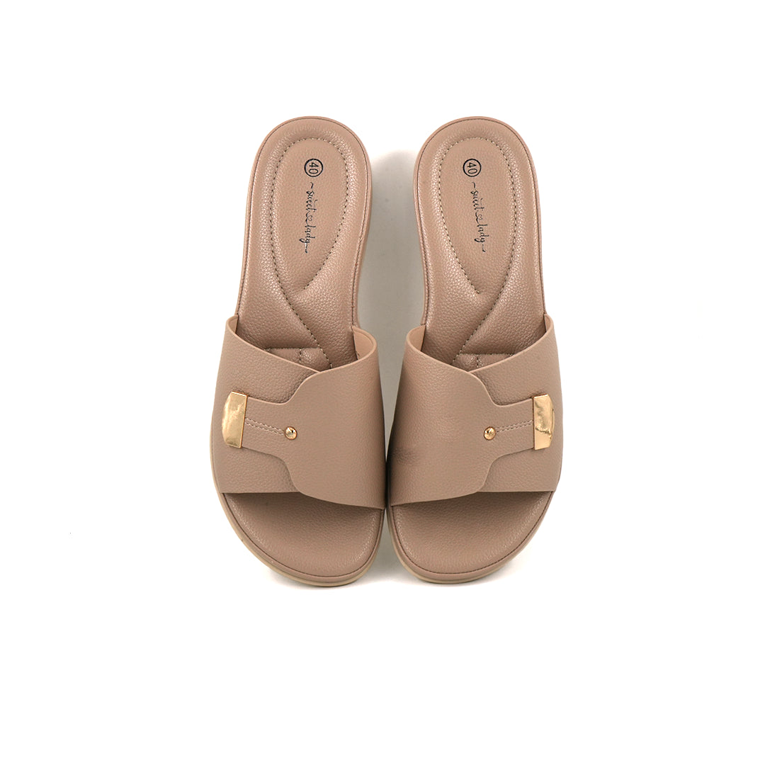 Blush Brown Slip-On Sandals with Gold Accent