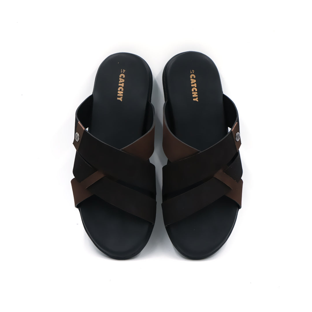 Catchy Men's Black & Brown Casual X-Strap Sandal