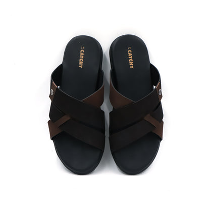 Catchy Men's Black & Brown Casual X-Strap Sandal