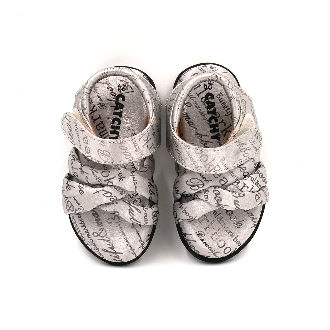 Catchy Girls' Silver Text Print Sandal