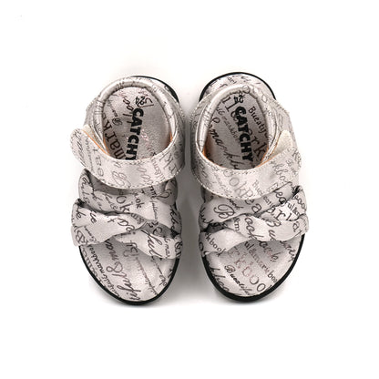 Catchy Girls' Silver Text Print Sandal