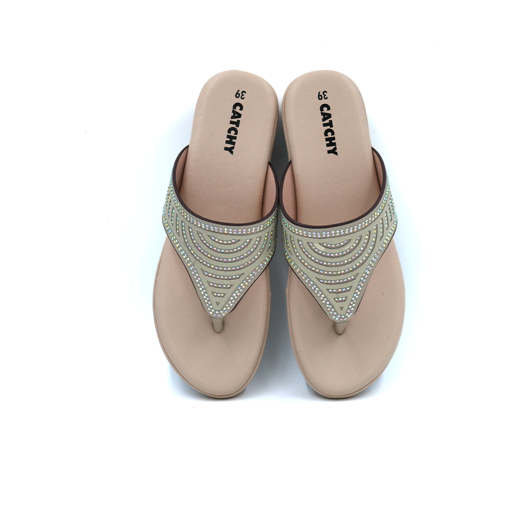 Catchy Beige Rhinestone Wedge Sandals