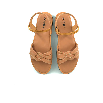 Catchy Women's Beige Back Belt Formal Flat Sandal
