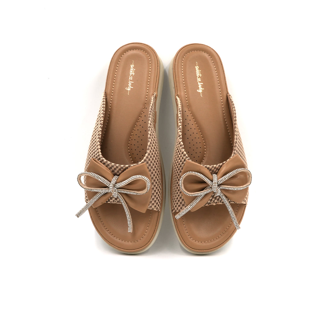 Textured Weave Comfort Slides with Bow