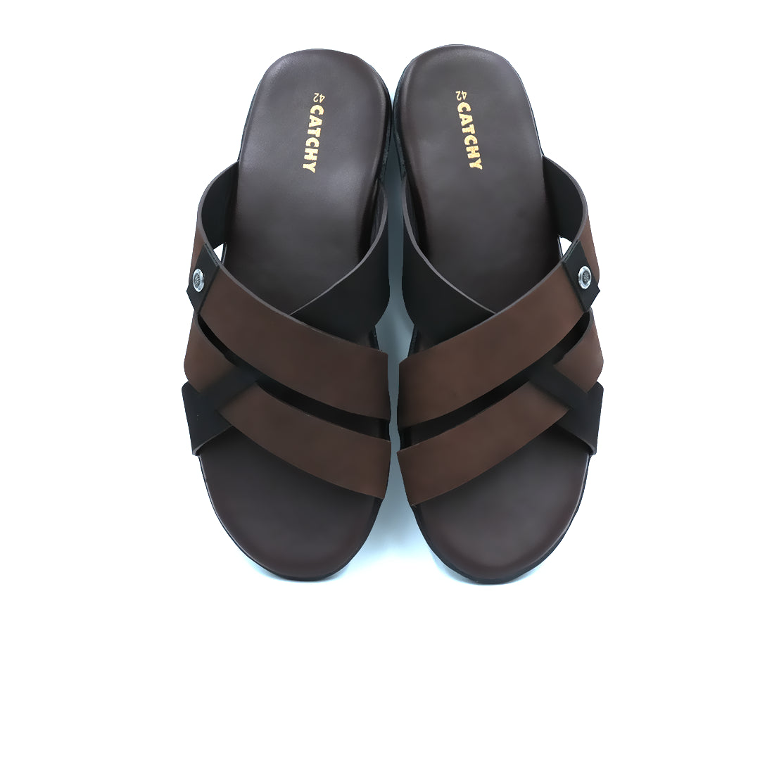 Catchy Men's Black & Brown Casual X-Strap Sandal