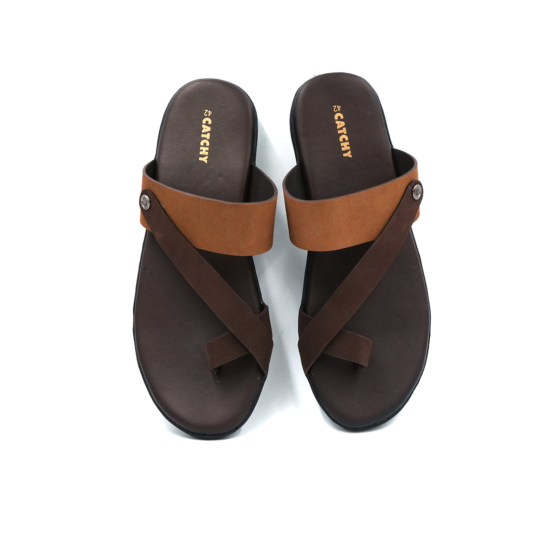 Catchy Men's Dual-Tone Casual X-Strap Brown Sandal