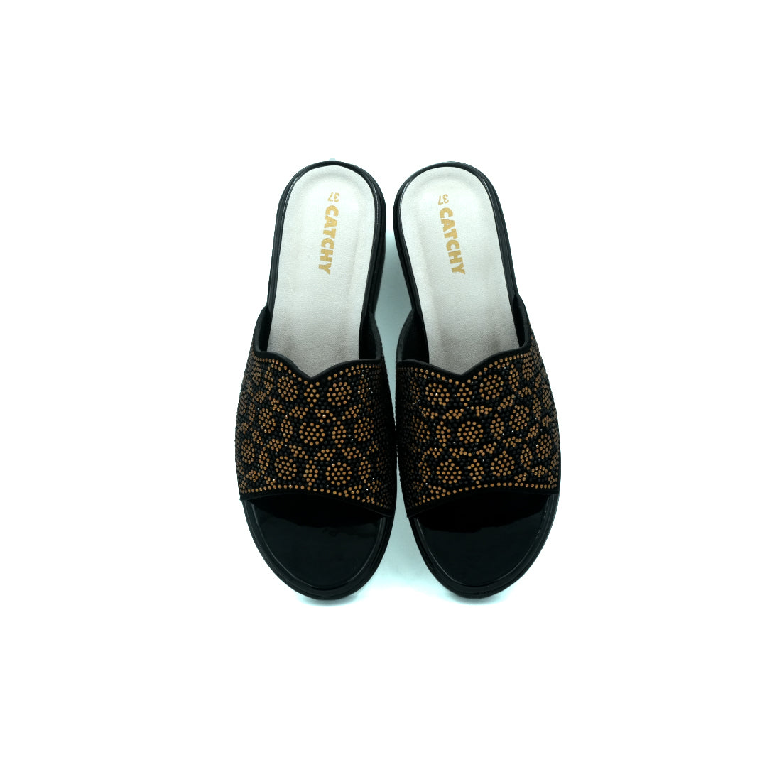 Catchy Open Black & Gold Exclusive Ladies Heel