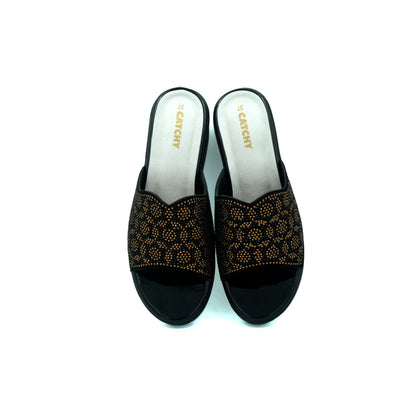 Catchy Open Black & Gold Exclusive Ladies Heel